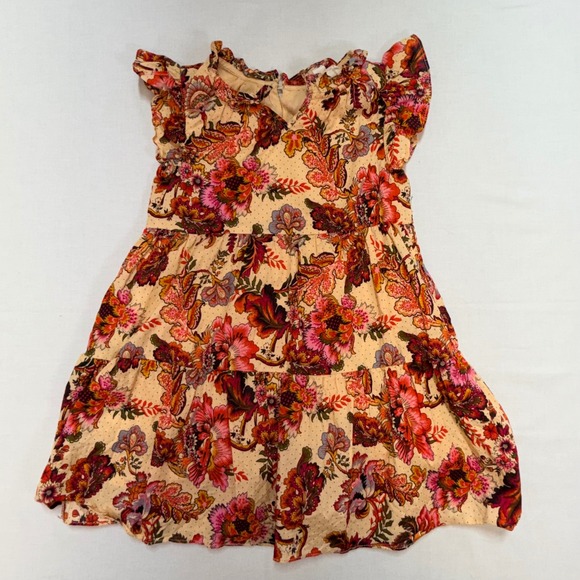 A Loves A Other - A Loves A Girls Floral Tiered Cotton Dress Ruffle Sleeve Peach Multi Size 5